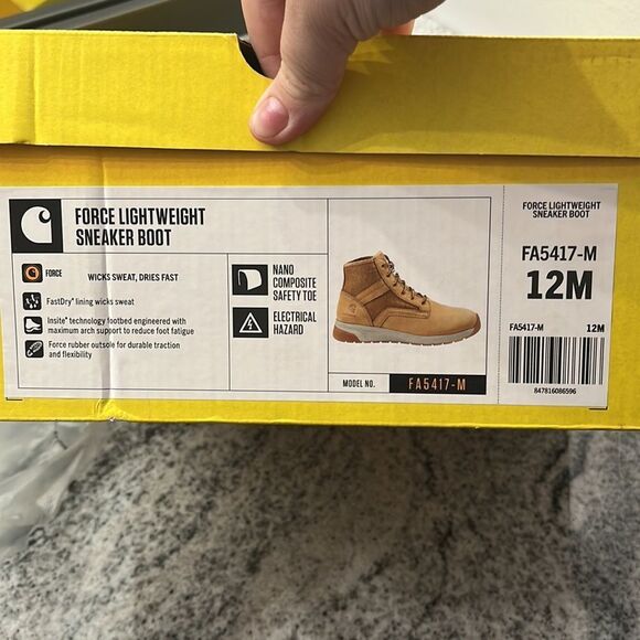 NWB Carhartt Men's Force 5 in. Work Boots - Nano Composite Toe - Wheat - Sz 12 - Picture 6 of 6